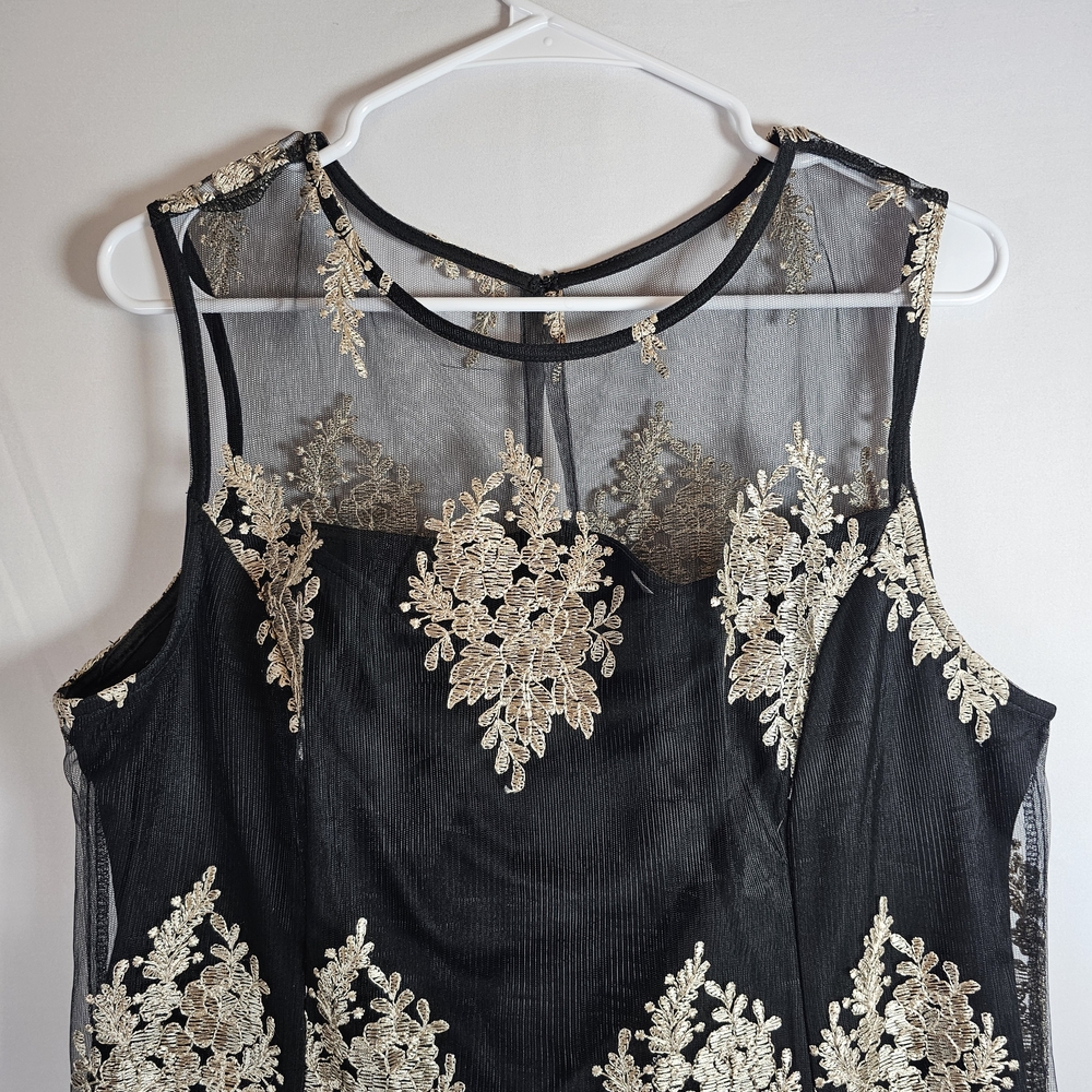 Studio One Elegant Black and Gold Dress Size 16 Midi - Picture 2 of 7